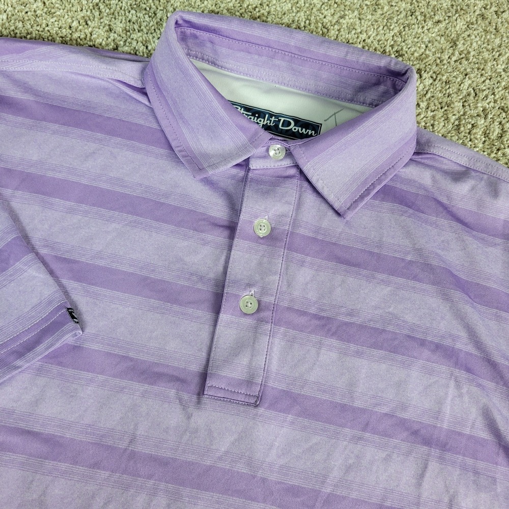 Straight Down Mens Large Purple Striped Performance Stretch Polo Short Sleeve